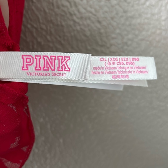 Women’s PINK Victorias Secret Bralette, Lace, Red Lace, XXL, Lightly Lined - Picture 5 of 8